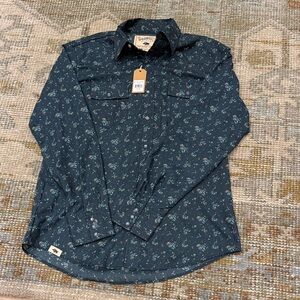 Men's Dark Blue Floral Button-Down Shirt